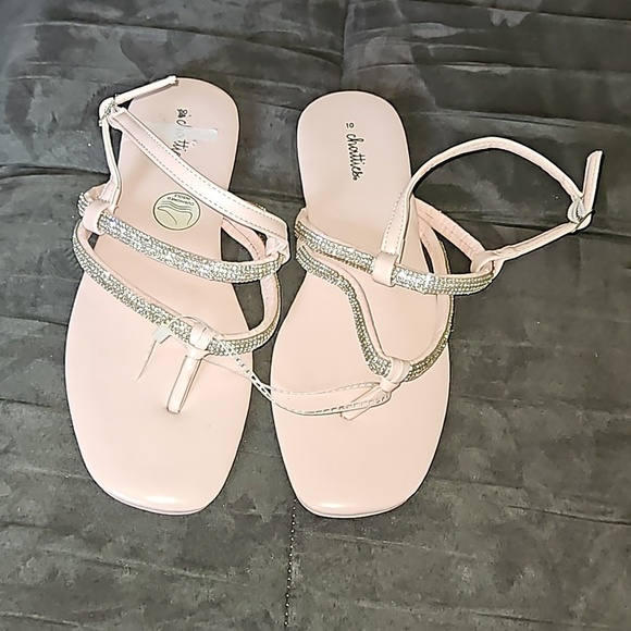 chatties Shoes - Chatties Light Pink Silver Rhinestone Adjustable Strap Open Toe Thong Sandal 10